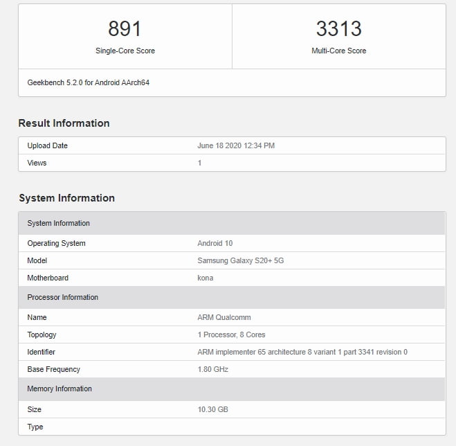 Snapdragon 865 Plus Geekbench