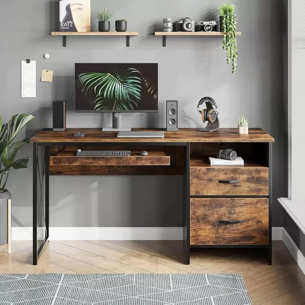 Tekavo Office Table For Work From Home | Computer Table For Home With Drawer Storage/Diy - Engineered Wood, Powder Coated, Black